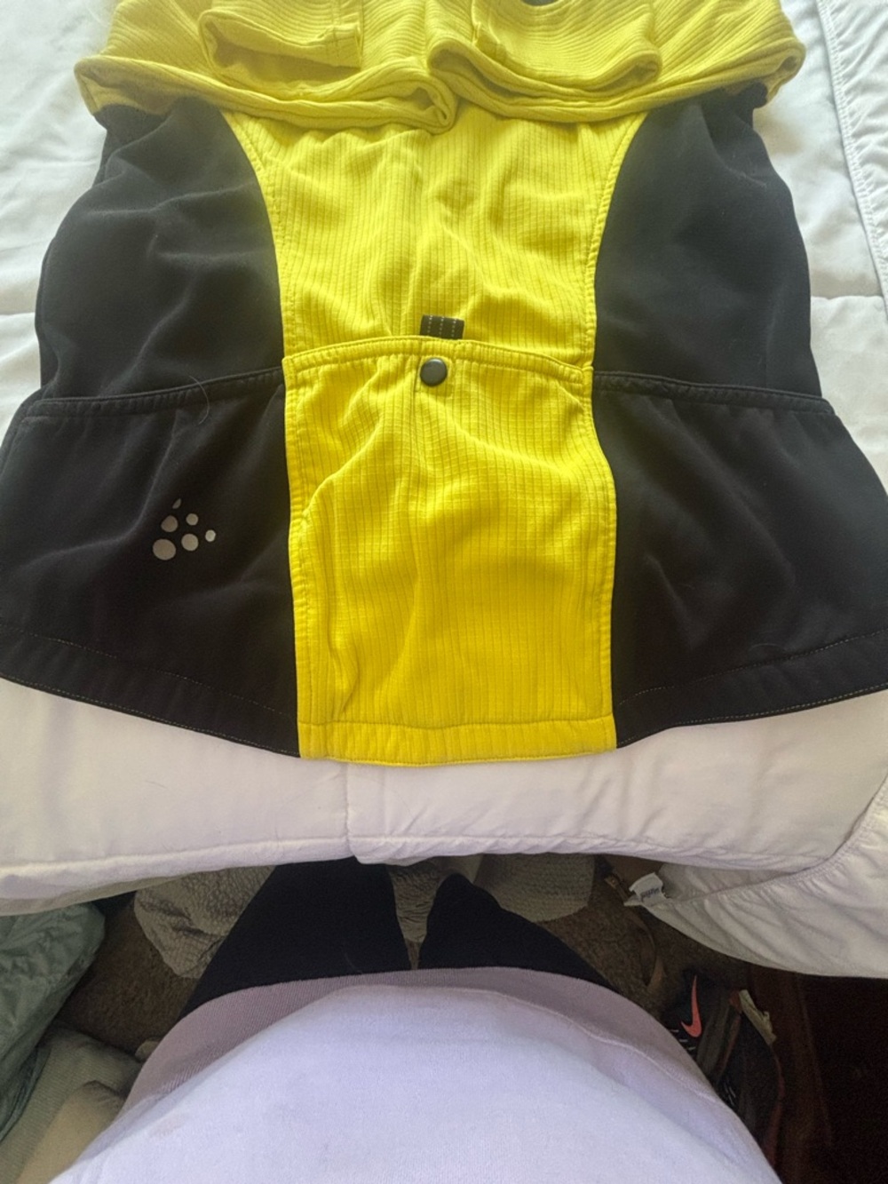 Craft Yellow and Black Performance Top. ZipUp. Phone pocket in back.